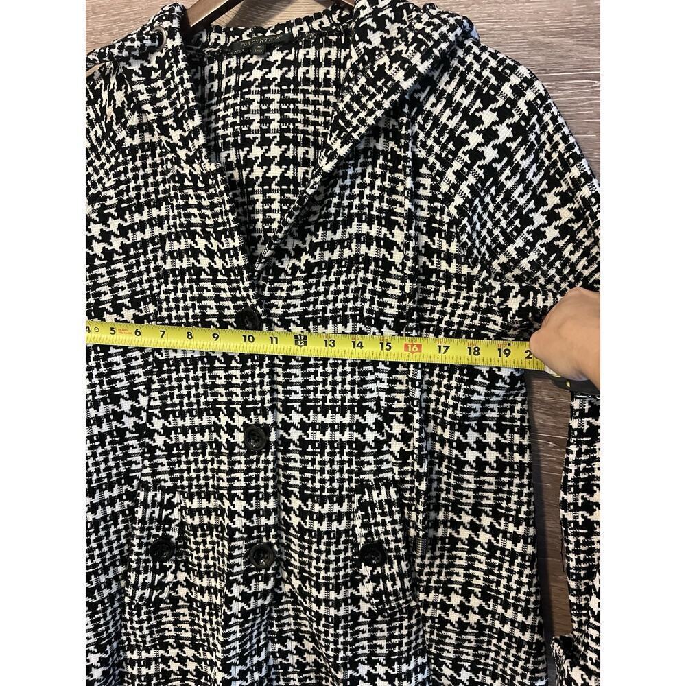 For Cynthia jacket Fringe Sz M Houndstooth Hooded Pockets Black White Classic - Picture 8 of 9
